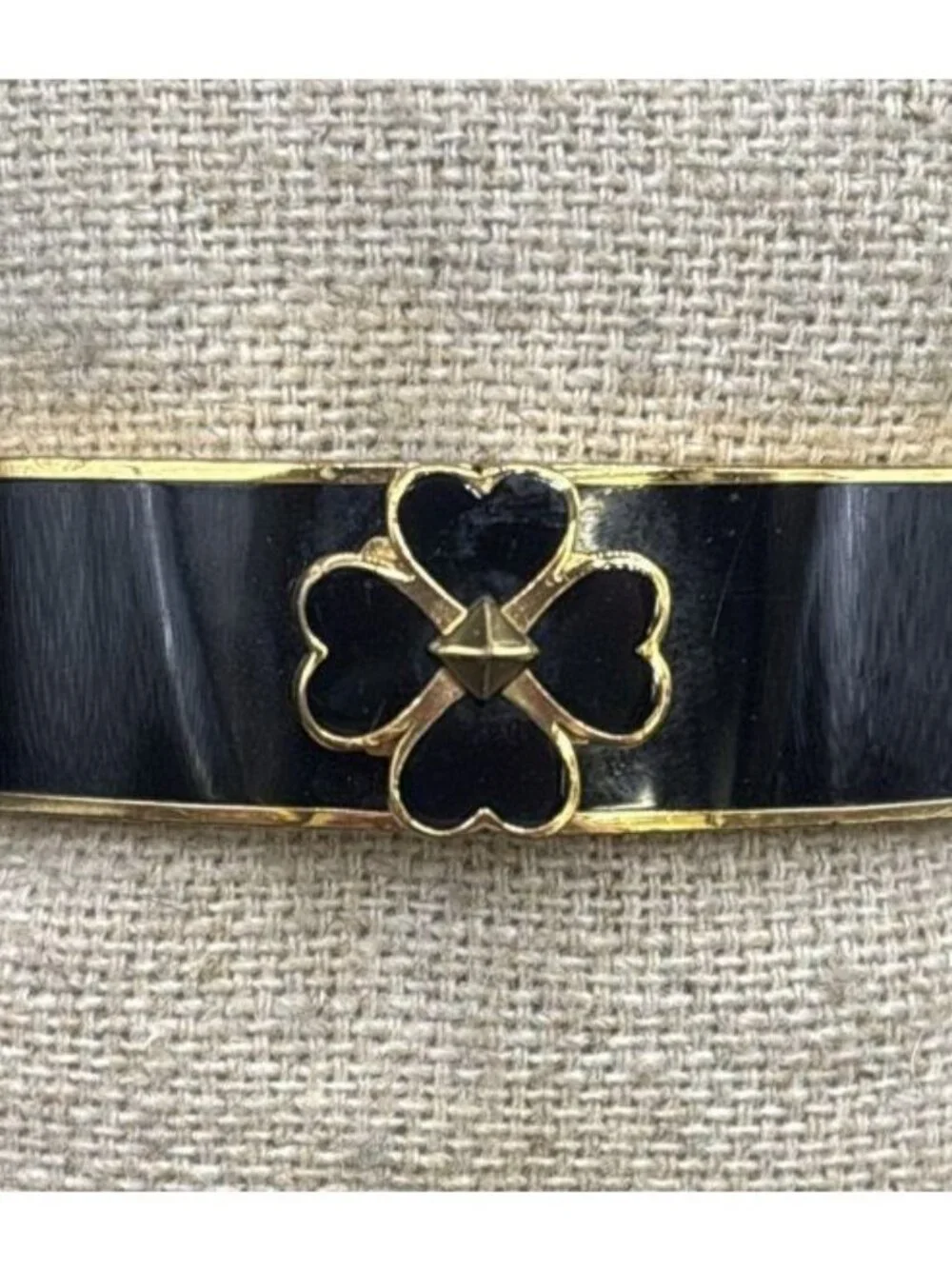 Kate Spade Black & Gold Clover Hinged Bangle Bracelet 2.5